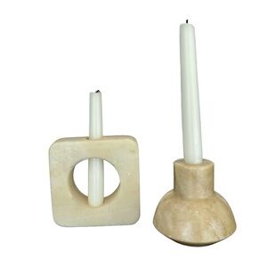 Beautiful travertine marble modern candle holders organic shaped.